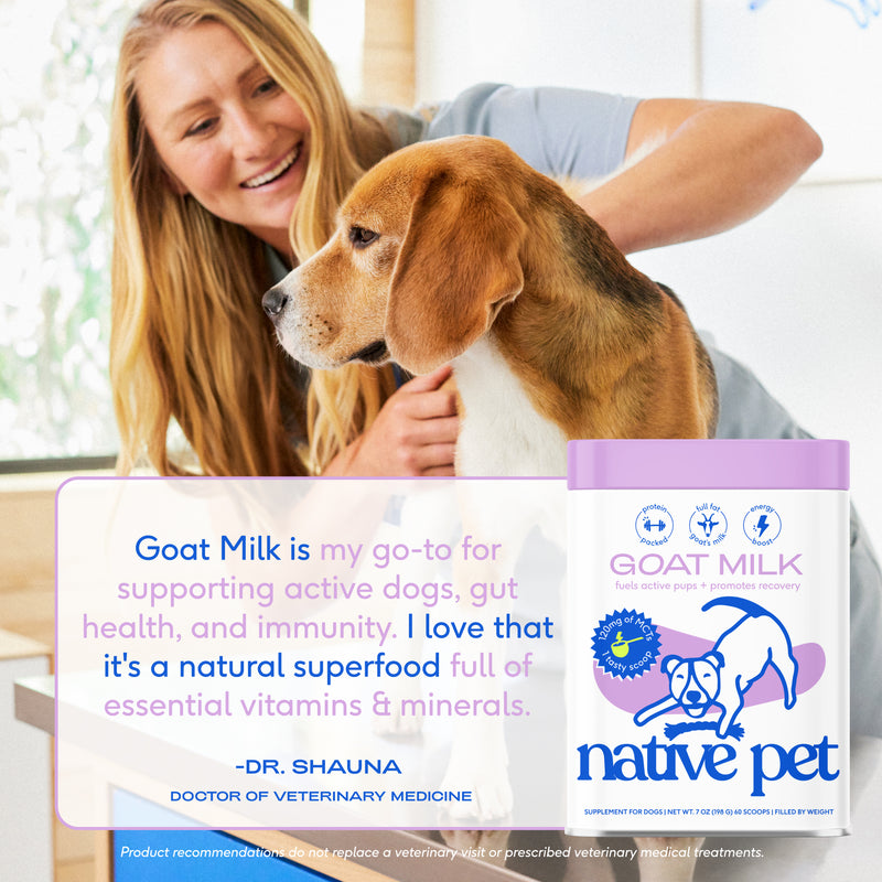 Native Pet Whole Goat Milk Powder Digestive, Recovery, & Energy Support for Active Dogs, 7 oz
