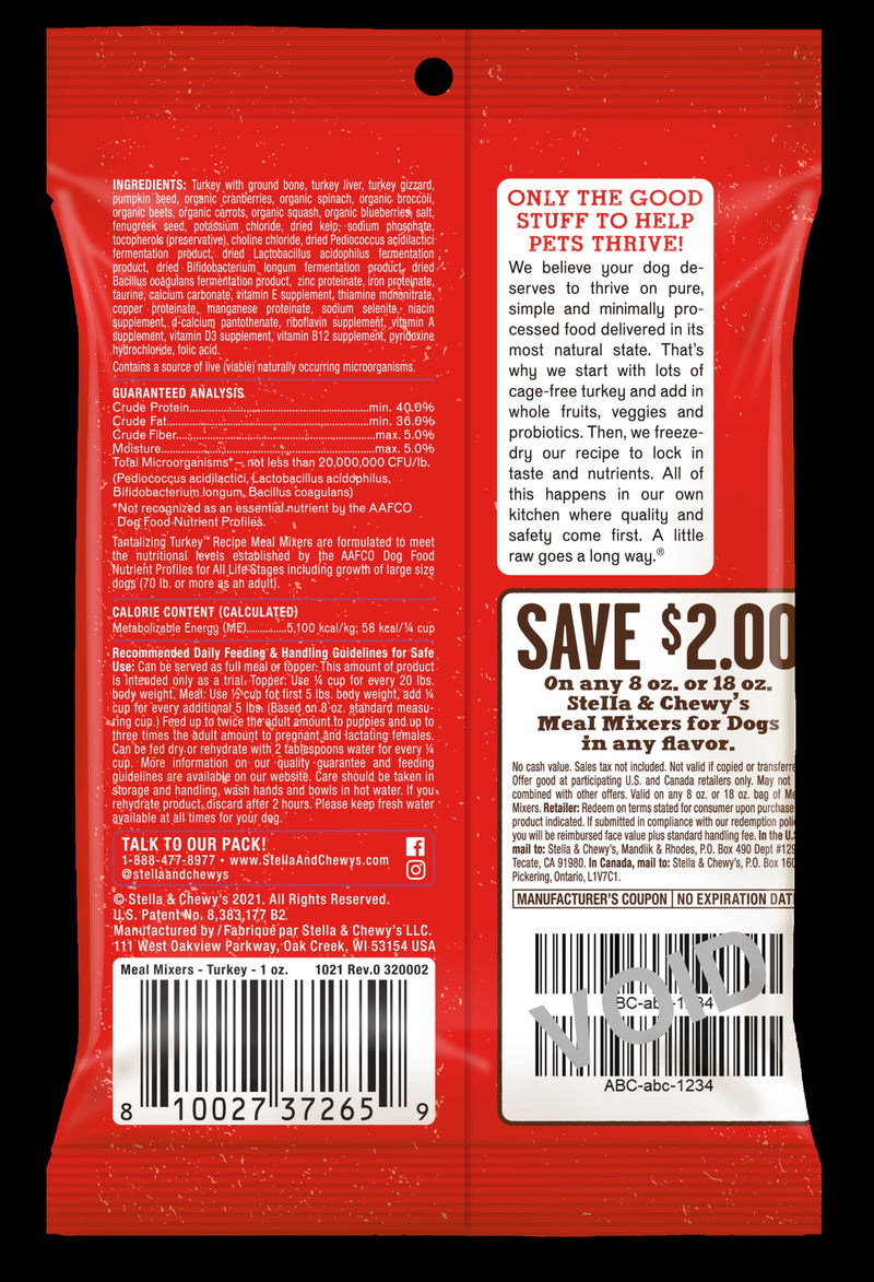 Stella & Chewy's Dog Freeze Dried Tantalizing Turkey Meal Mixers - 1 oz.