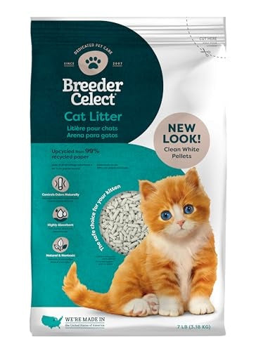 Breeder Celect Cat Litter | 99% Recycled Paper | Highly Absorbent | Natural & Nontoxic | 7 Lb Bag