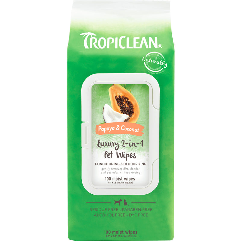 TropiClean Papaya & Coconut Luxury 2-in-1 Pet Wipes, 100ct
