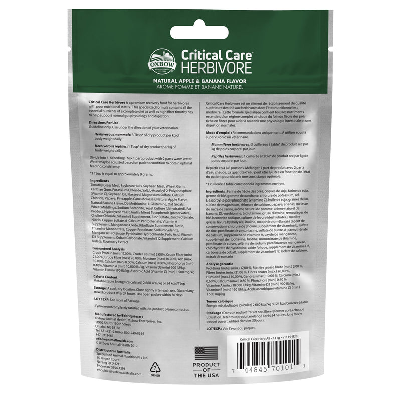 Oxbow Animal Health Critical Care Herbivore Apple-Banana (141g)