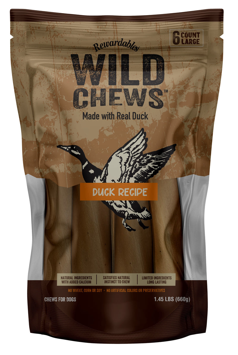 Rewardables Wild Chews - Duck Recipe, Limited Ingredient, Long Lasting Chews for Large Dogs | 6 Count