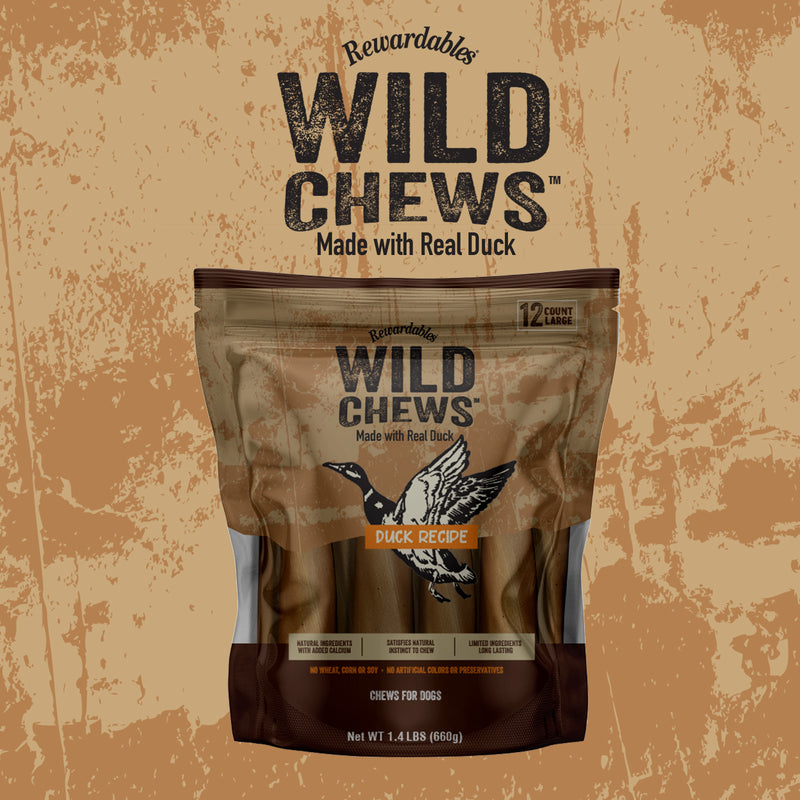 Rewardables Wild Chews - Duck Recipe, Limited Ingredient, Long Lasting Chews for Large Dogs | 6 Count