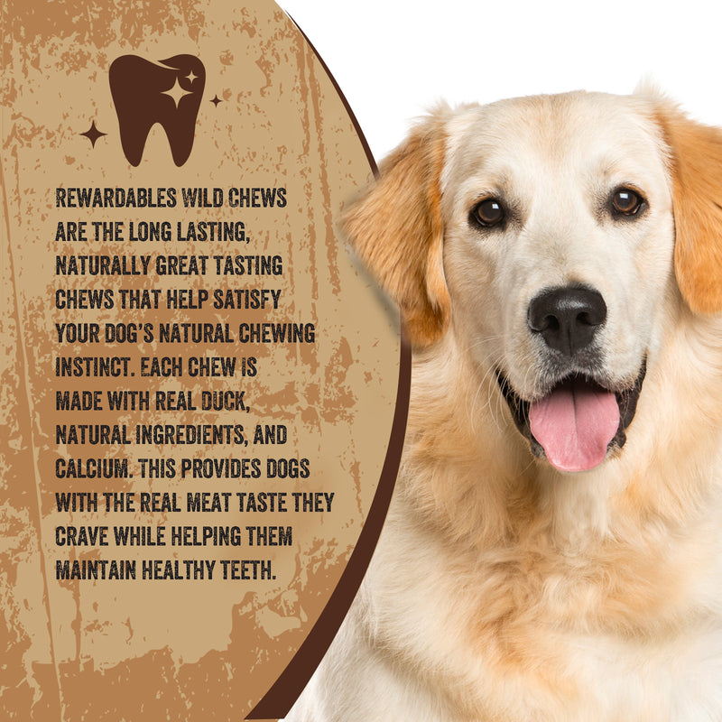 Rewardables Wild Chews - Duck Recipe, Limited Ingredient, Long Lasting Chews for Large Dogs | 6 Count