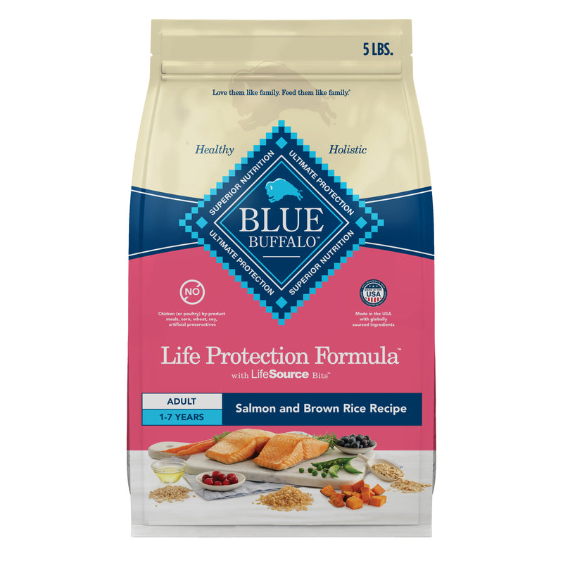 Blue Buffalo Life Protection Formula Adult Dry Dog Food, Helps Build and Maintain Strong Muscles, Made with Natural Ingredients, Salmon & Brown Rice Recipe, 5-lb. Bag