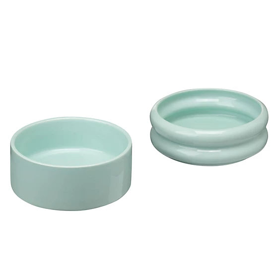 MuttNation Ribbed Ceramic Dog Bowl 2pk Green