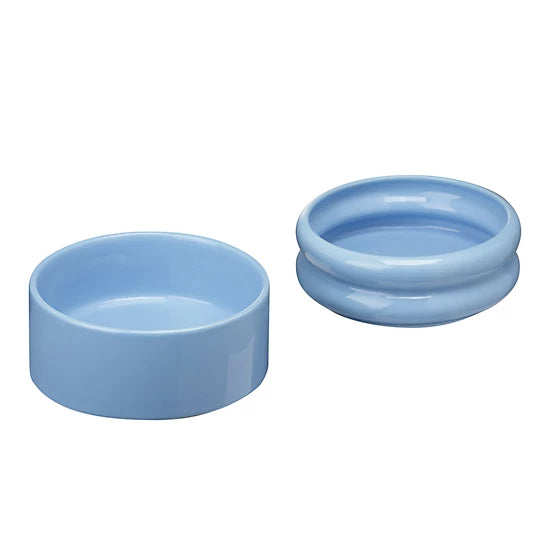 MuttNation Ribbed Ceramic Dog Bowl 2pk Blue