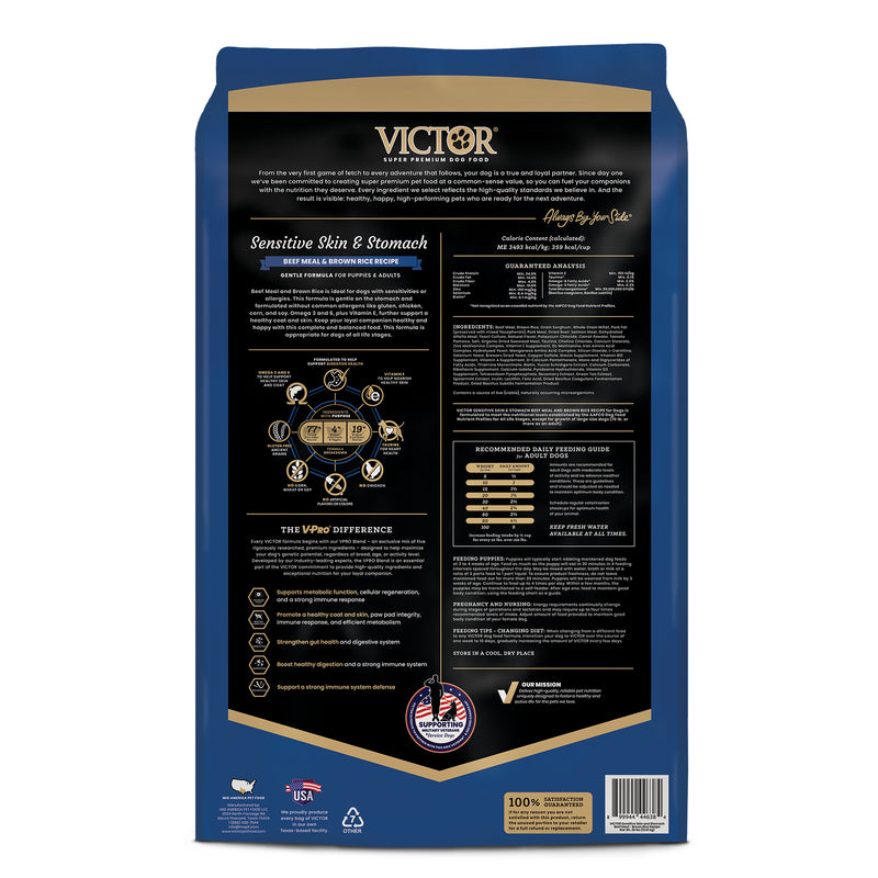 VICTOR Sensitive Skin and Stomach ‰ÛÒ Beef Meal and Brown Rice Recipe - 30lb