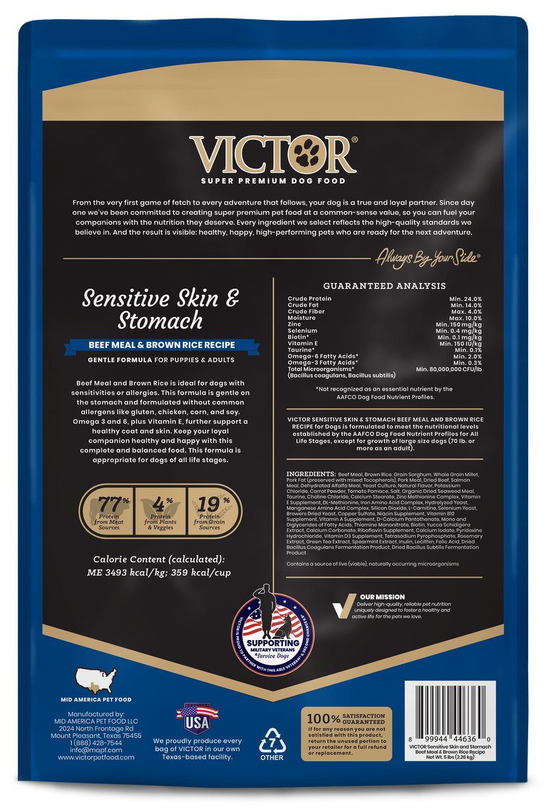 
VICTOR Sensitive Skin and Stomach ‰ÛÒ Beef Meal and Brown Rice Recipe - 5lb
