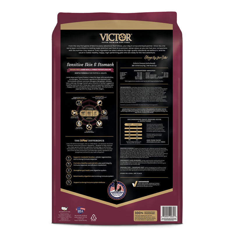 VICTOR Sensitive Skin and Stomach ‰ÛÒ Grain Free Lamb Meal and Sweet Potato Recipe 30lb