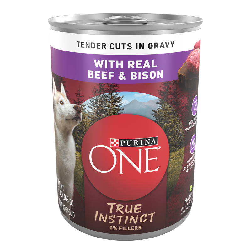 Purina ONE High Protein Wet Dog Food True Instinct Tender Cuts in Dog Food Gravy With Real Beef and Bison