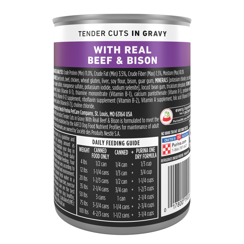 Purina ONE High Protein Wet Dog Food True Instinct Tender Cuts in Dog Food Gravy With Real Beef and Bison