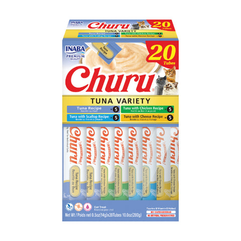 INABA Churu Cat Treats, Wet, Lickable, Squeezable Creamy Purée Cat Treat, 20 Tubes, Tuna Variety Box