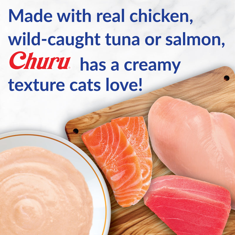 INABA Churu Cat Treats, Wet, Lickable, Squeezable Creamy Purée Cat Treat, 20 Tubes, Seafood Variety Box