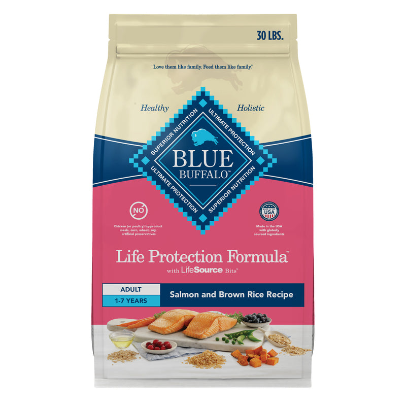 Blue Buffalo Life Protection Formula Adult Dry Dog Food, Helps Build and Maintain Strong Muscles, Made with Natural Ingredients, Salmon & Brown Rice Recipe, 30-lb. Bag