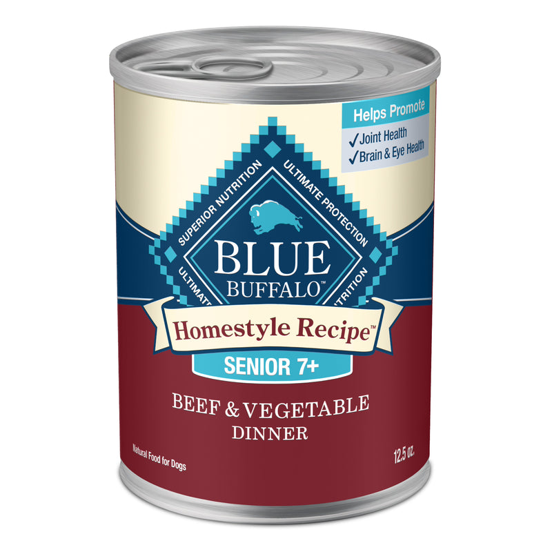 Blue Buffalo Homestyle Recipe Senior Wet Dog Food, Made with Natural Ingredients, Beef Dinner with Garden Vegetables, 12.5-oz. Can