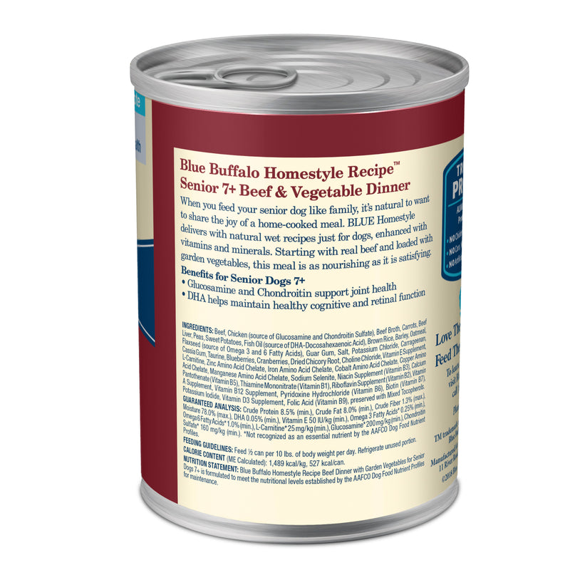 Blue Buffalo Homestyle Recipe Senior Wet Dog Food, Made with Natural Ingredients, Beef Dinner with Garden Vegetables, 12.5-oz. Can