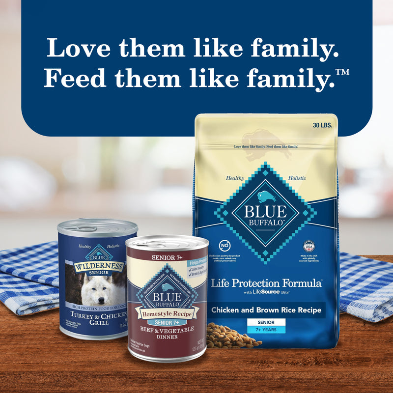 Blue Buffalo Homestyle Recipe Senior Wet Dog Food, Made with Natural Ingredients, Beef Dinner with Garden Vegetables, 12.5-oz. Can