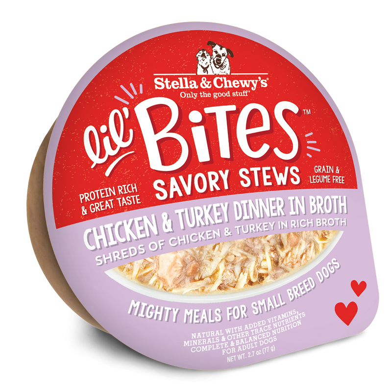 Stella & Chewy's Lil Bites Savory Stews - Chicken & Turkey Dinner in Broth for Dogs - 2.7 oz. Cup