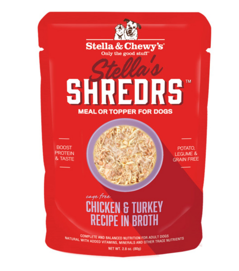 Stella’s Shredrs Cage Free Chicken & Turkey Recipe in Broth for Dogs - 2.8 oz. Pouch