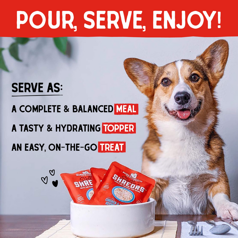 Stella's Shredrs Grass Fed & Cage Free Beef & Chicken Recipe in Broth for Dogs - 2.8 oz. Pouch