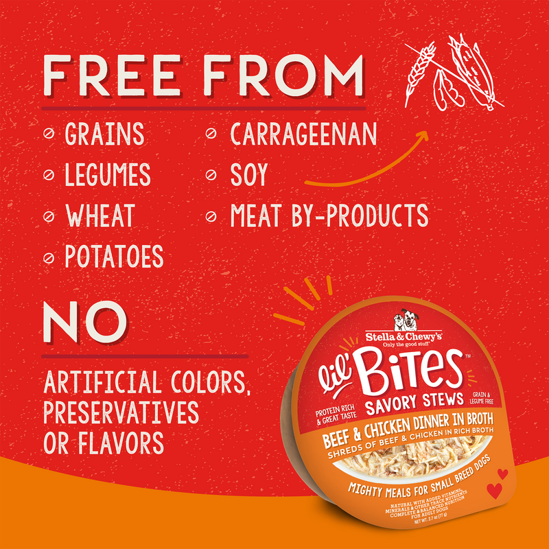 Stella & Chewy's Lil Bites Savory Stews - Beef & Chicken Dinner in Broth for Dogs - 2.7 oz. Cup