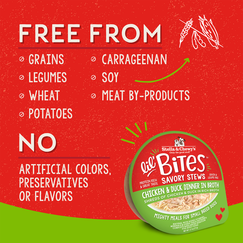 Stella & Chewy's Lil Bites Savory Stews Chicken & Duck Dinner in Broth for Dogs - 2.7 oz. Cup