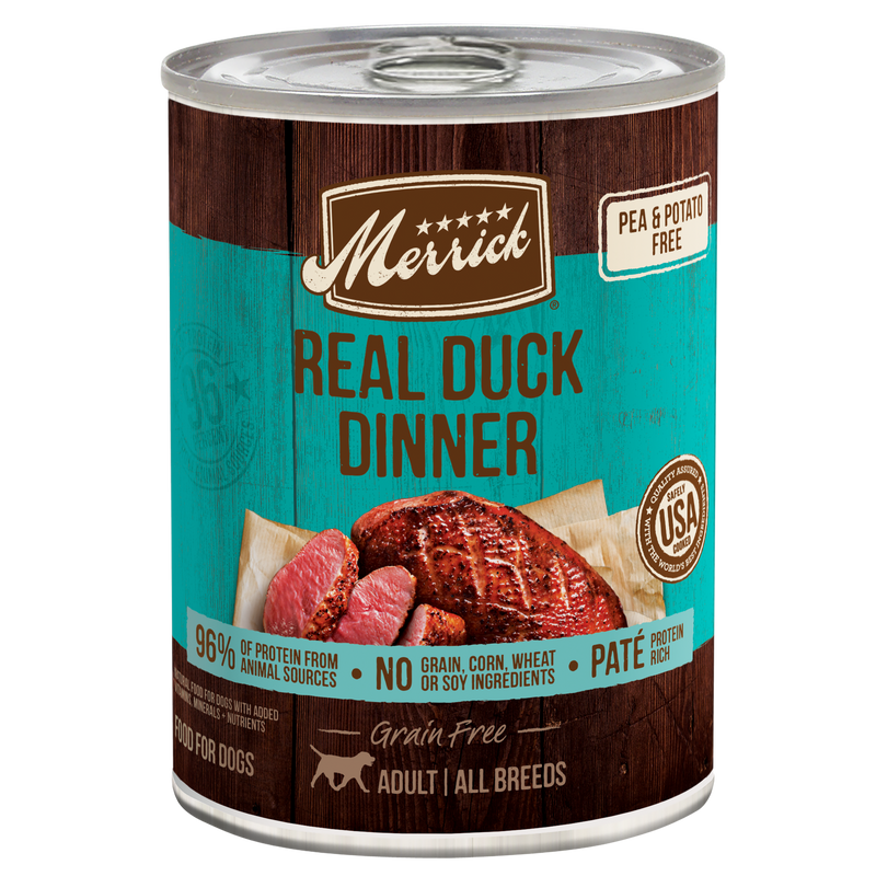 Merrick Grain Free Premium And Natural Canned Dog Food, Soft And Healthy Wet Recipe, Real Duck Dinner