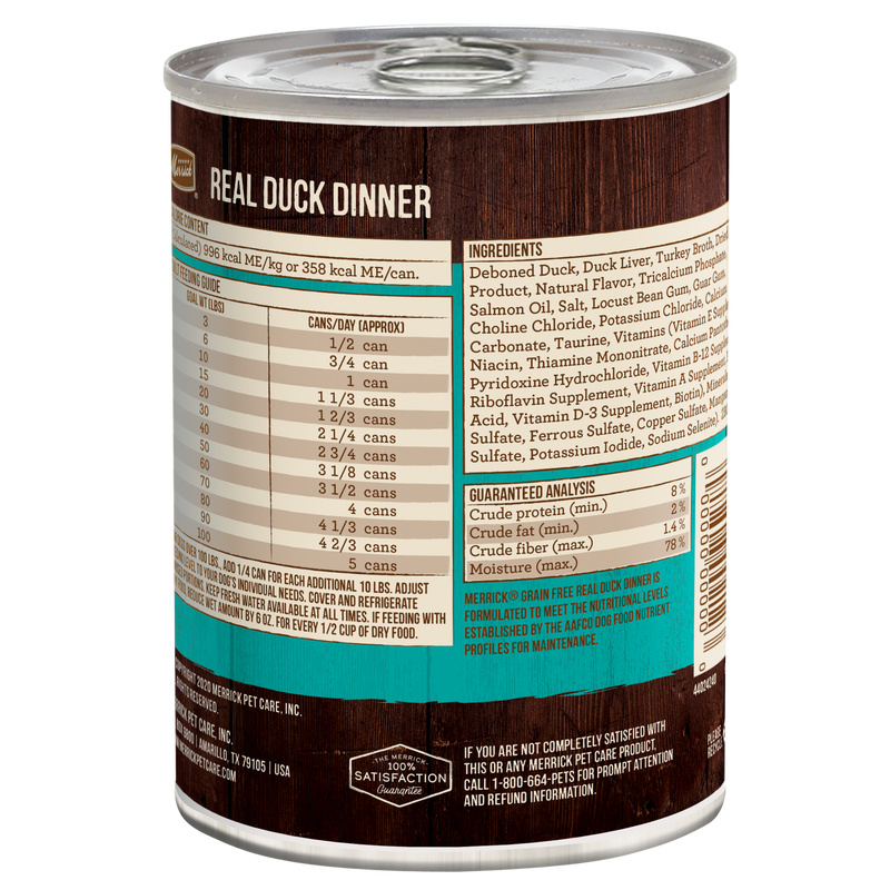 Merrick Grain Free Premium And Natural Canned Dog Food, Soft And Healthy Wet Recipe, Real Duck Dinner