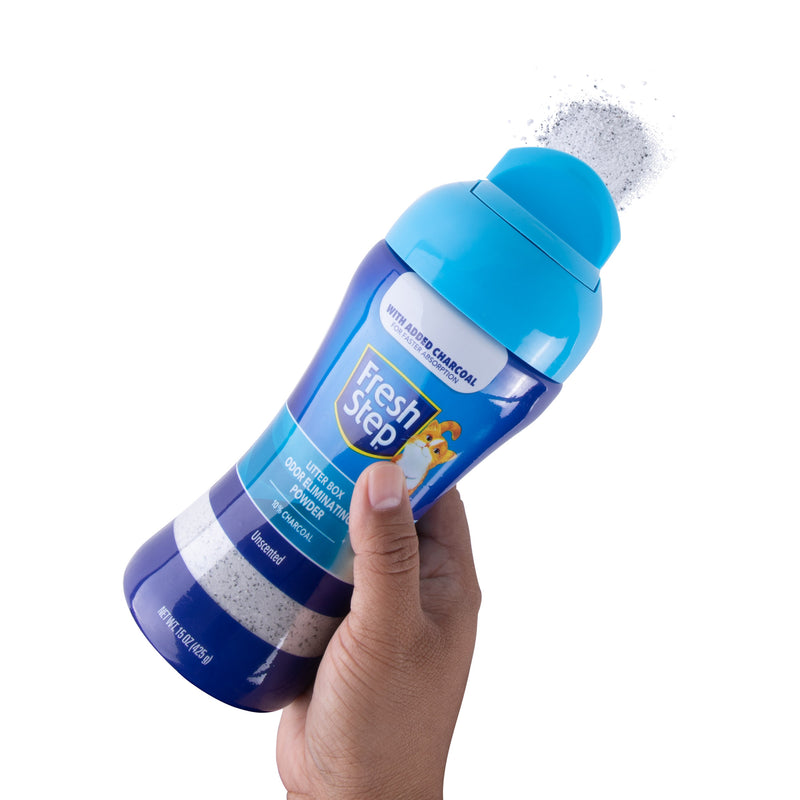 Fresh Step Litter Box Charcoal Odor Eliminating Powder, 15 Ounces Sifting/Pour Cap Unscented | Cat Litter Box Deodorizer Powder