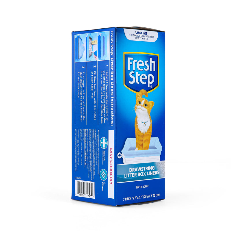 Fresh Step Drawstring Cat Litter Box Liners, Fresh Scent, Size Large, 30" x 17" - 7 Count