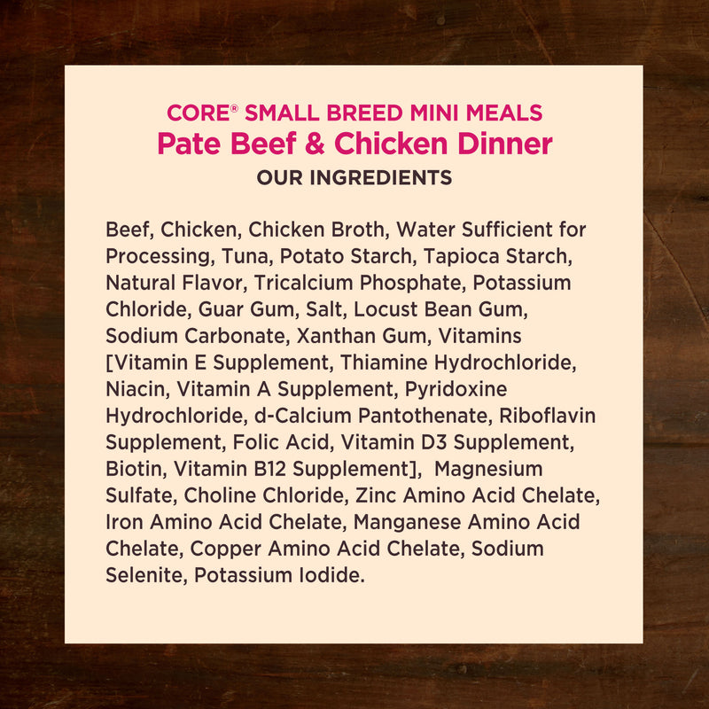Wellness CORE Natural Grain Free Small Breed Mini Meals Wet Dog Food, Paté Beef & Chicken Dinner, 3-Ounce Pouch