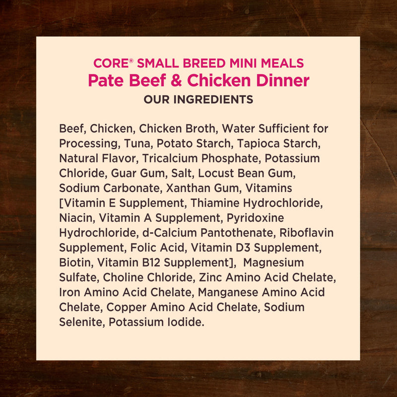 Wellness CORE Natural Grain Free Small Breed Mini Meals Wet Dog Food, Paté Beef & Chicken Dinner, 3-Ounce Pouch