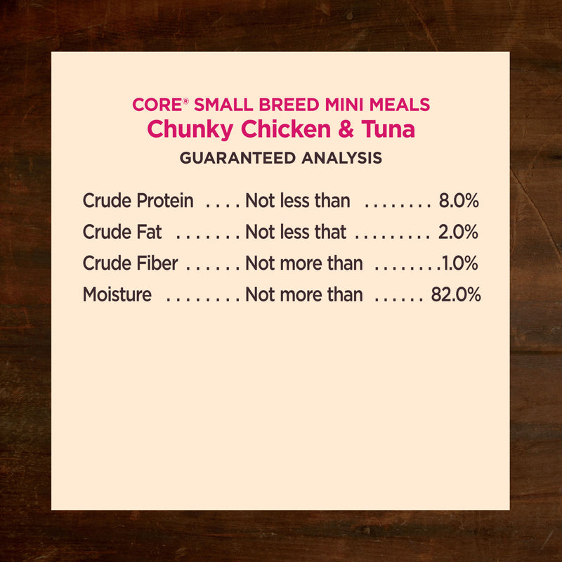 Wellness CORE Natural Grain Free Small Breed Mini Meals Wet Dog Food, Chunky Chicken & Tuna Dinner in Gravy, 3-Ounce Pouch