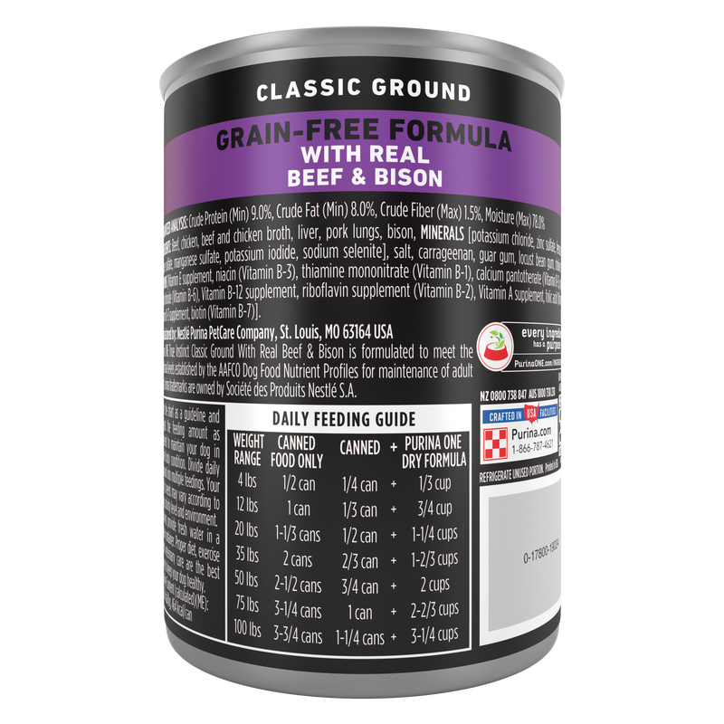 Purina ONE Wet Dog Food True Instinct Classic Ground Grain-Free Formula With Real Beef and Bison High Protein Dog Food