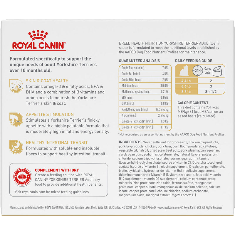 Royal Canin Breed Health Nutrition® Yorkshire Terrier Adult Loaf In Sauce Dog Food, 3 oz, 6-pack