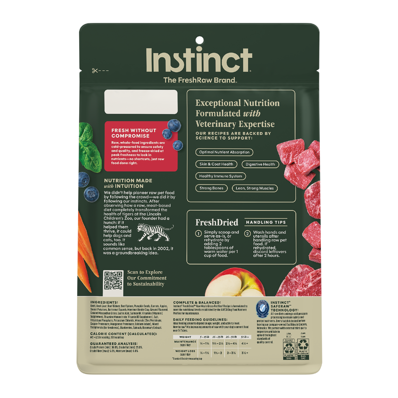 Instinct Freeze Dried Raw Meals Grain Free Real Beef Recipe Dog Food, 14 oz.
