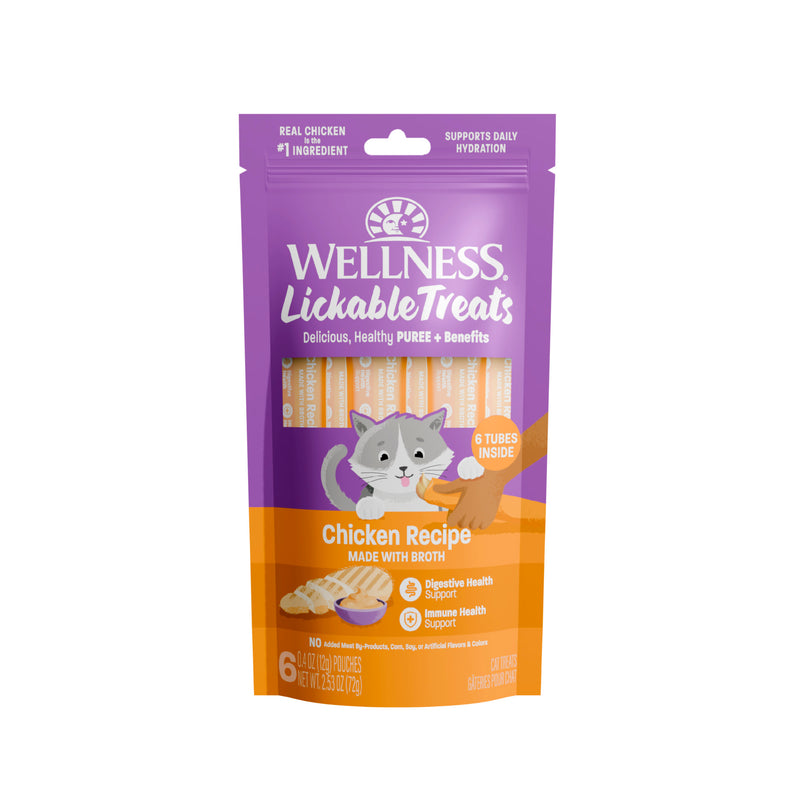 Wellness Lickable Soft Puree Cat Treats Chicken Recipe 0.4 oz Tubes, Pack of 6