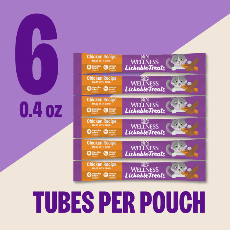 Wellness Lickable Soft Puree Cat Treats Chicken Recipe 0.4 oz Tubes, Pack of 6