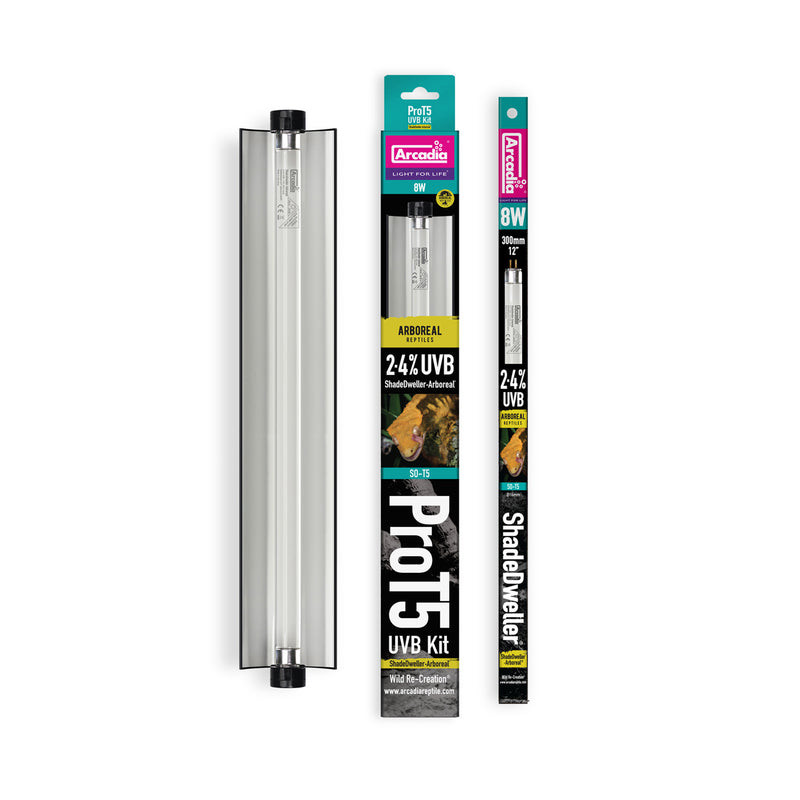 Arcadia Reptile Pro T5 UVB Kit, Shade-Dweller, 2.4% UVB, Arboreal, 8 Watt, 12.5