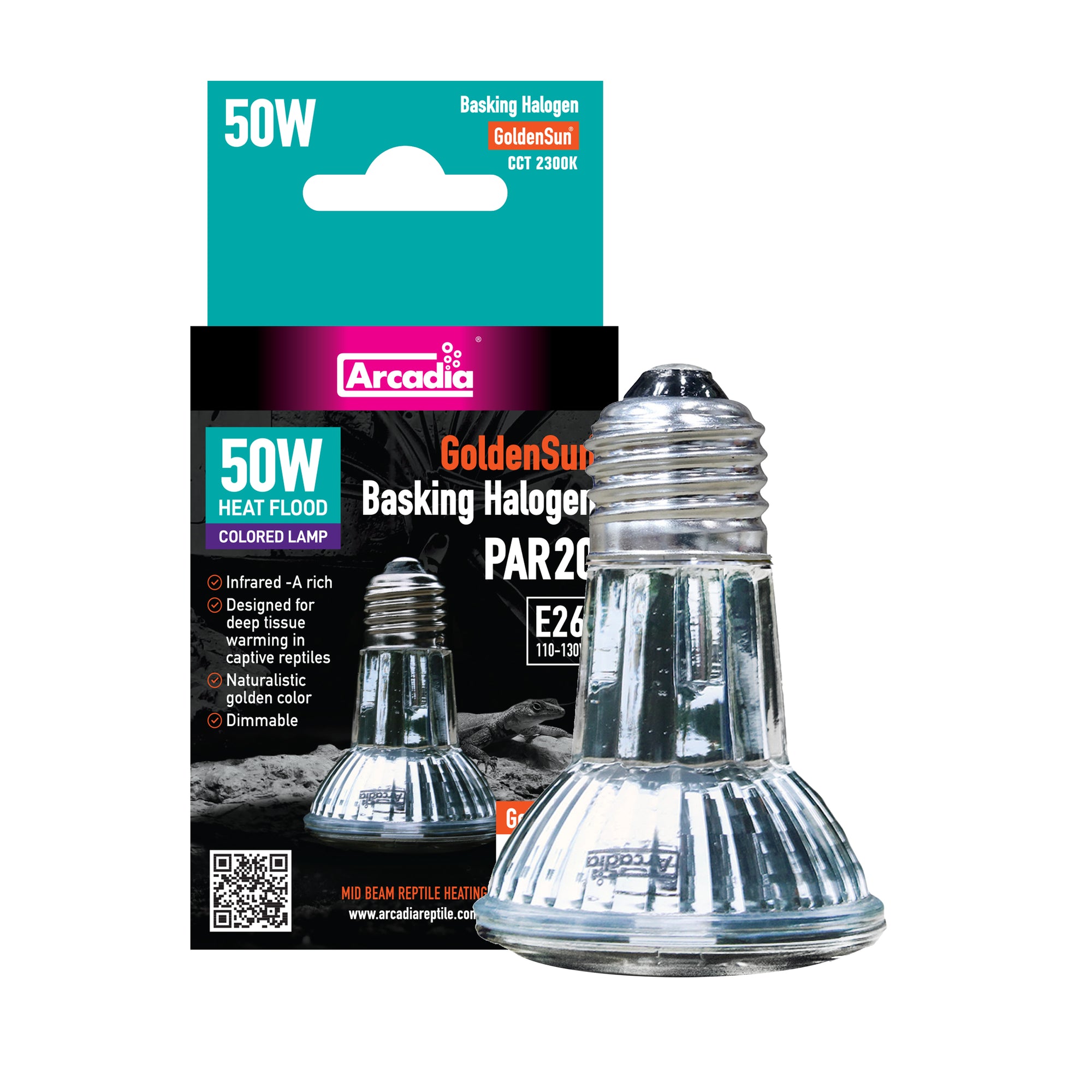 Arcadia Reptile GoldenSun Reptile Halogen Heat Lamp, 50 Watt
