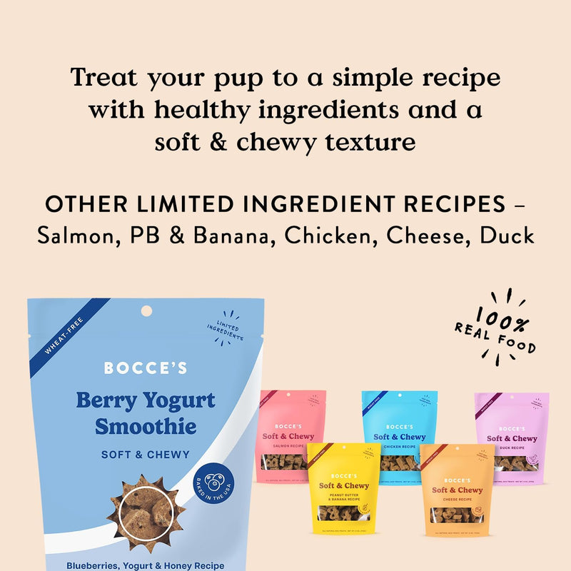 Bocce's Bakery Berry Smoothie Wellness Treats for Dogs, Wheat-Free Everyday Dog Treats, Made with Real Ingredients, Baked in The USA, All-Natural Soft & Chewy Cookies, 6 oz