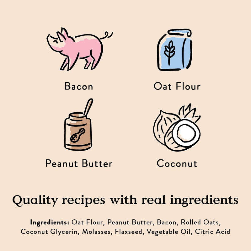 Bocce's Bakery Bac'n Nutty Soft & Chewy Dog Treats, Wheat-Free PB & Bacon Flavored All Natural Limited Ingredient Oven Baked Cookies for Dogs, 12 oz