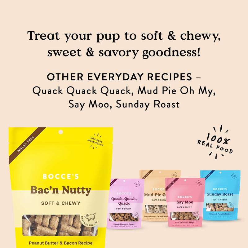 Bocce's Bakery Bac'n Nutty Soft & Chewy Dog Treats, Wheat-Free PB & Bacon Flavored All Natural Limited Ingredient Oven Baked Cookies for Dogs, 12 oz