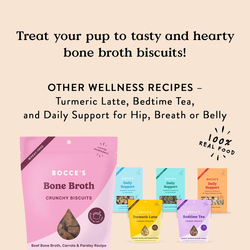 Bocce's Bakery Oven Baked Bone Broth Treats for Dogs, Wheat-Free Everyday Dog Treats, Made with Real Ingredients, Baked in The USA, All-Natural Biscuits, Beef Bone Broth, Carrots, & Parsley, 5 oz