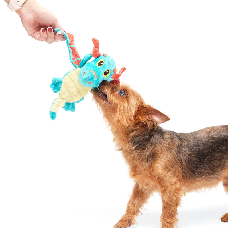 BARK Grimbold The Dragon blue red plush dragon dog toy XS/S