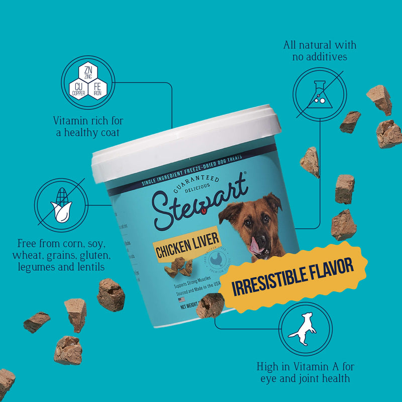 Stewart Chicken Liver Single Ingredient Freeze-Dried Dog Treats 16.8 oz Tub