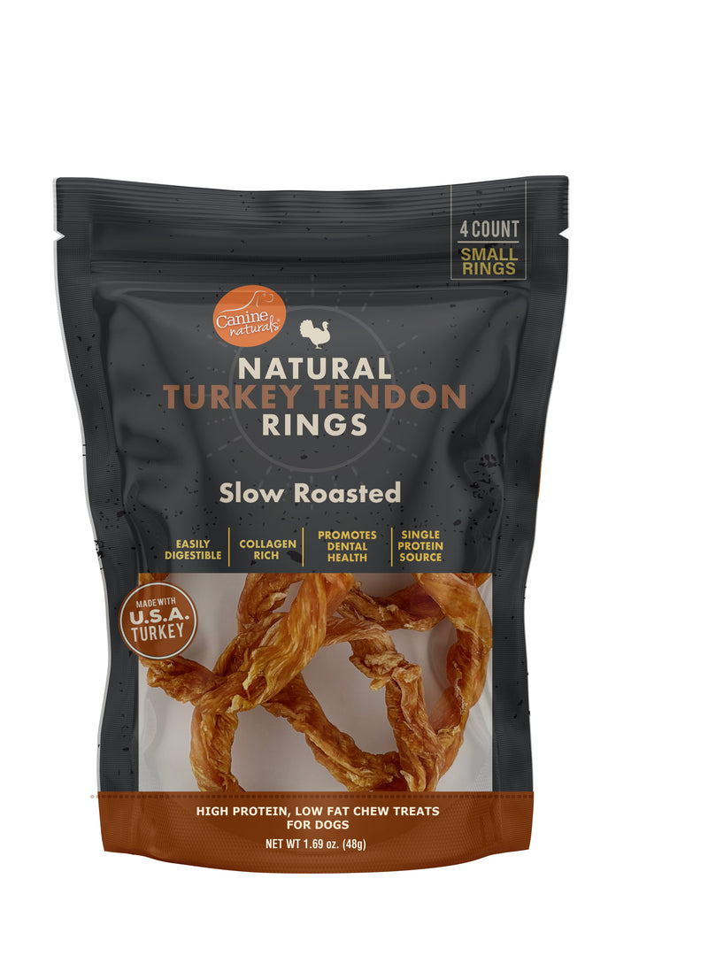 Canine Naturals Natural Turkey Tendon Rings - Slow Roasted Treats for Dogs - 4 Count