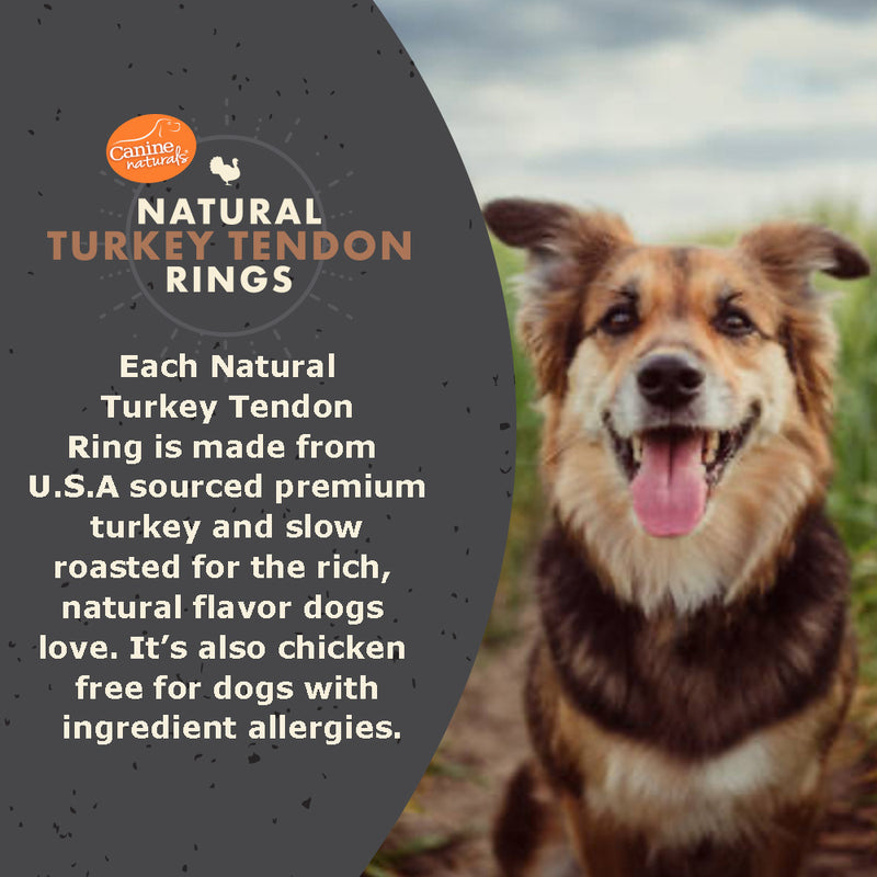Canine Naturals Natural Turkey Tendon Rings - Slow Roasted Treats for Dogs - 4 Count