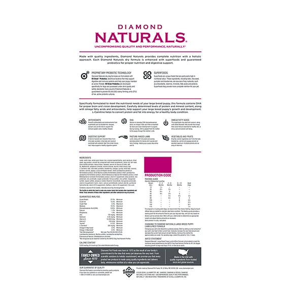 Diamond Naturals Large Breed Puppy Lamb and Rice Formula Dry Dog Food, 40lbs